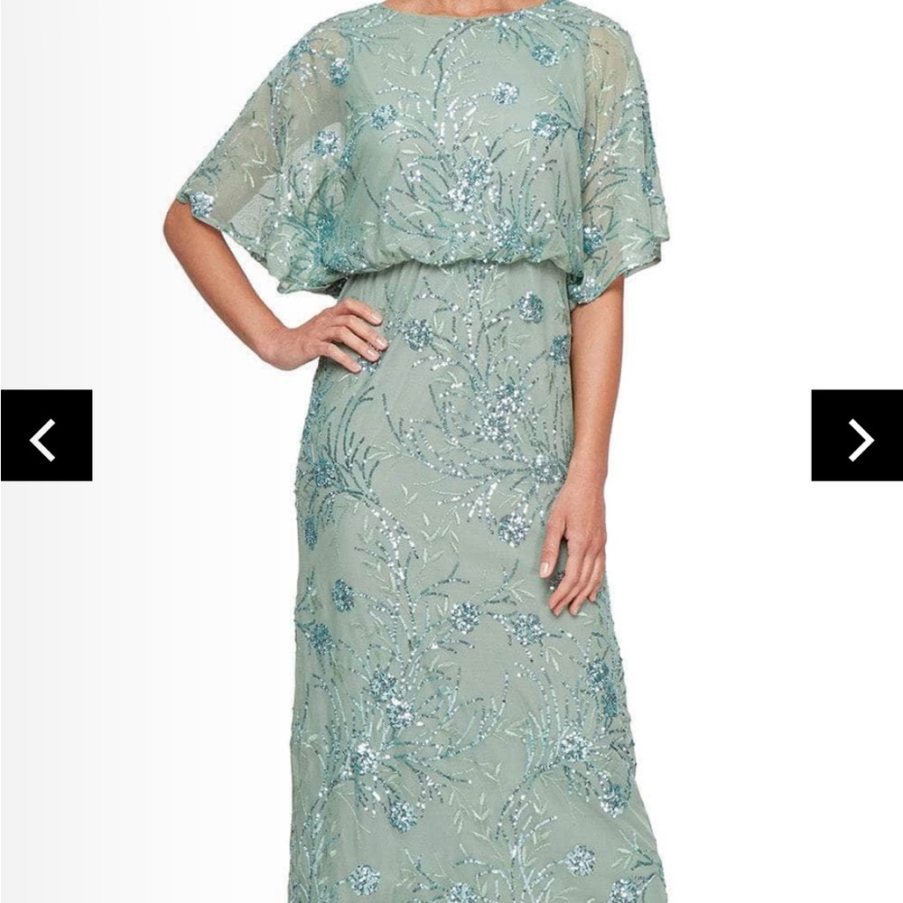 SLNY Elegant Green Sequins Maxi Dress